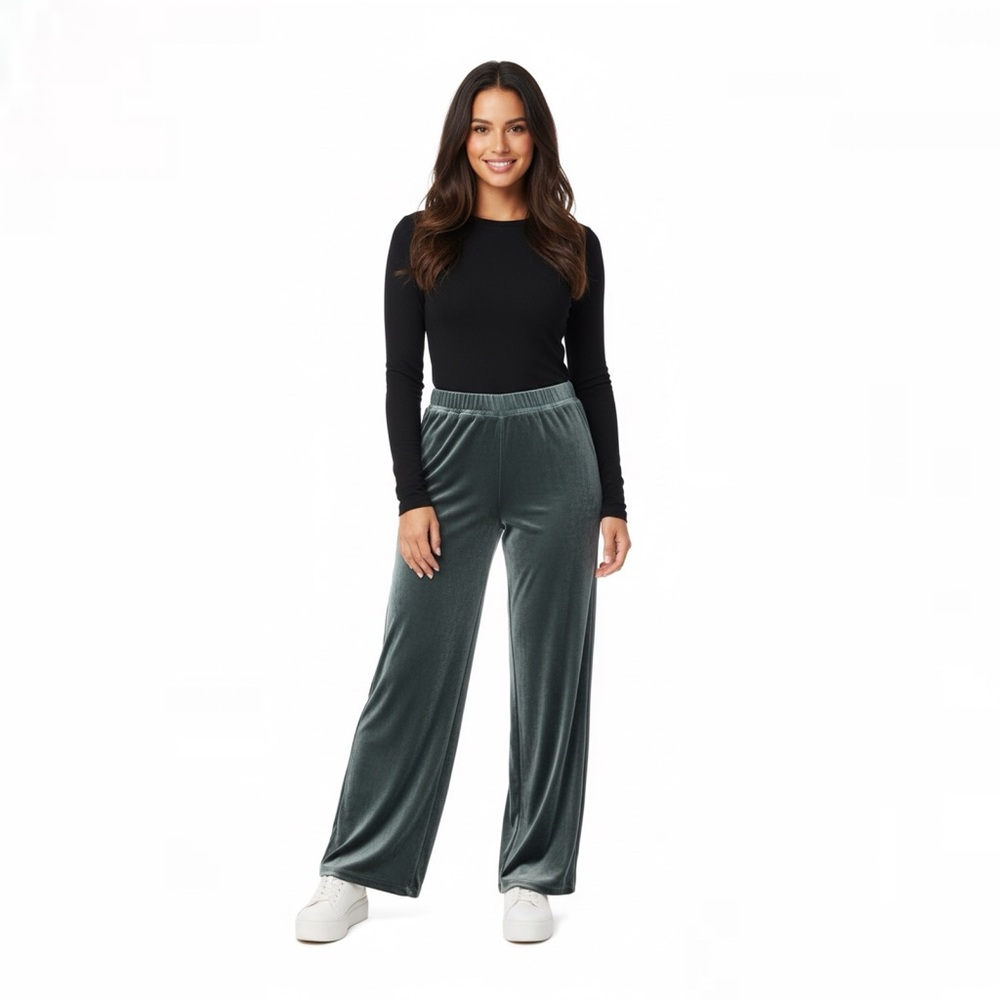 Zig Zag Stripe Blue Gray Velour Velvet High Waisted Wide Leg Flare Pants XL EUC